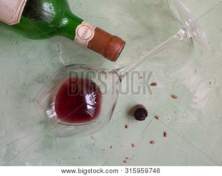 Sediment In A Glass Of Old Wine. Sediment In Wine.