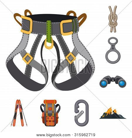 Vector Illustration Of Mountaineering And Peak Icon. Set Of Mountaineering And Camp Stock Vector Ill