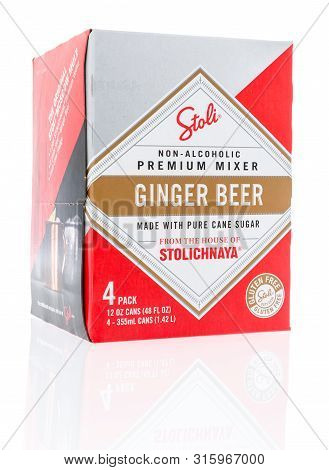 Winneconne, Wi - 10 July 2019 : A Package Of Stoli Premium Mixer Ginger Beer On An Isolated Backgrou