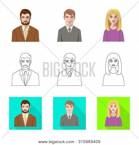 Vector Design Of Hairstyle And Profession Logo. Set Of Hairstyle And Character Vector Icon For Stock