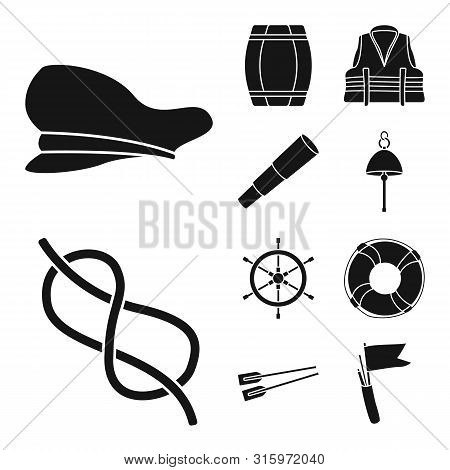 Vector Design Of Attributes And Vintage Symbol. Collection Of Attributes And Sea Vector Icon For Sto