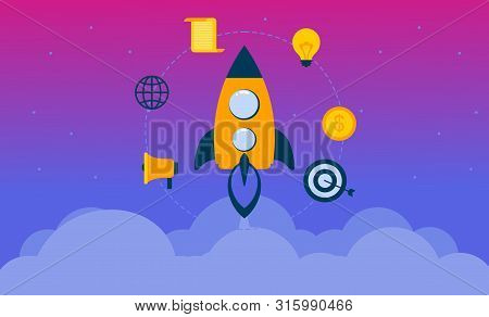 Flat Design Business Startup With Rocket Icon Illustration