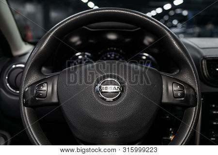 Novosibirsk, Russia - July 17, 2019:  Nissan Terrano, Close-up Of The Dashboard, Speedometer, Tachom