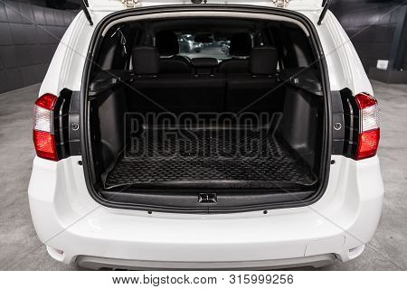 Novosibirsk, Russia - July 17, 2019:  Nissan Terrano, Close-up Of The Open Trunk, Front View. Photog