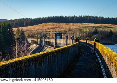 Walk Way At The Top Clatteringshaws Dam, A Gravity Dam On The Galloway Hydro Electric Scheme In Scot