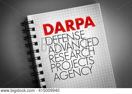Darpa - Defense Advanced Research Projects Agency Acronym On Notepad, Concept Background