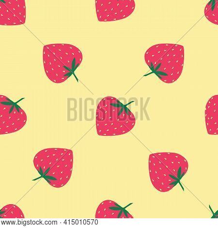 Summer Pattern With Strawberries On A Soft Yellow Background