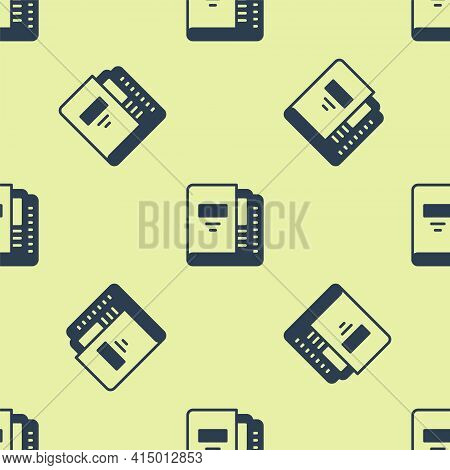 Blue Office Folders With Papers And Documents Icon Isolated Seamless Pattern On Yellow Background. O
