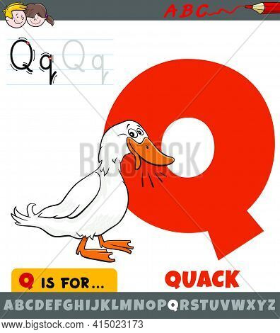Educational Cartoon Illustration Of Letter Q From Alphabet With Quack Duck Sound