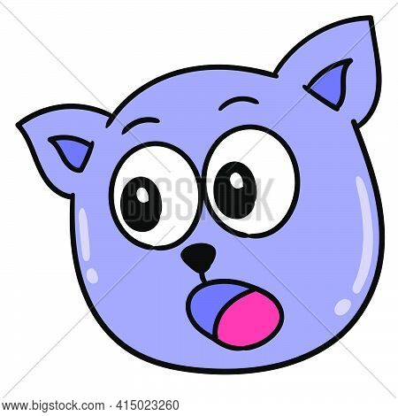 Cat Head Emoticon With Gawking Face In Surprise, Character Cute Doodle Draw. Vector Illustration