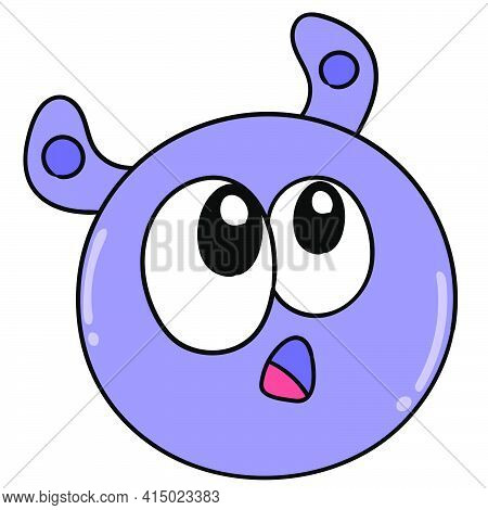 Monster Head Emoticon Glanced Up With A Gawk Expression, Character Cute Doodle Draw. Vector Illustra
