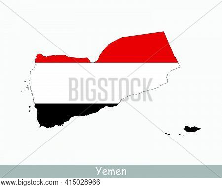 Yemen Flag Map. Map Of The Republic Of Yemen With The Yemeni National Flag Isolated On A White Backg
