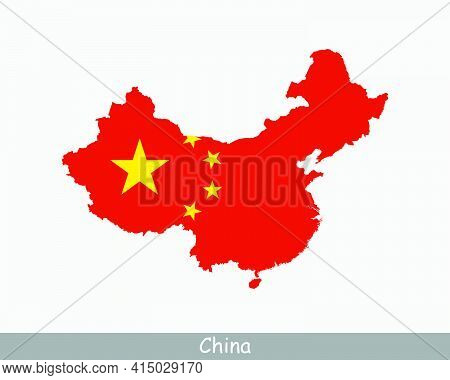 China Map Flag. Map Of China With The Chinese National Flag Isolated On White Background. Vector Ill