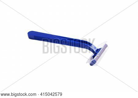 Non-permanent Blue Plastic Shaving Machine Isolated On White Background.