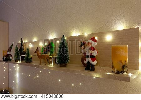 New Year S Accessories On A Wooden Shelf