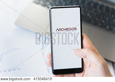 Russia Moscow 29.03.2021 Mobile Phone With Logo Of Archegos Capital Management.investment Finance Co