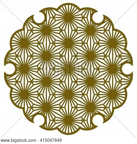 Yukiwa Flower With Pattern In Japanese Style Of Kumiko Zaiku. Design Element For Laser Cutting .