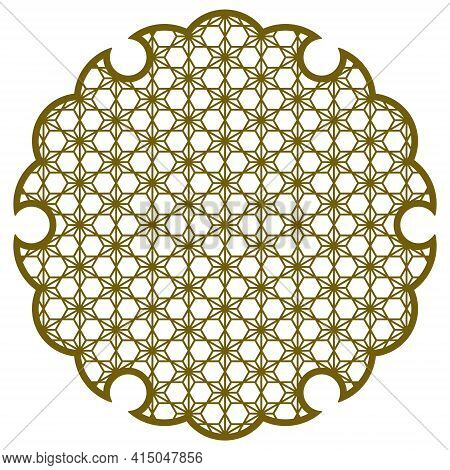 Yukiwa Flower With Pattern In Japanese Style Of Kumiko Zaiku. Design Element For Laser Cutting .