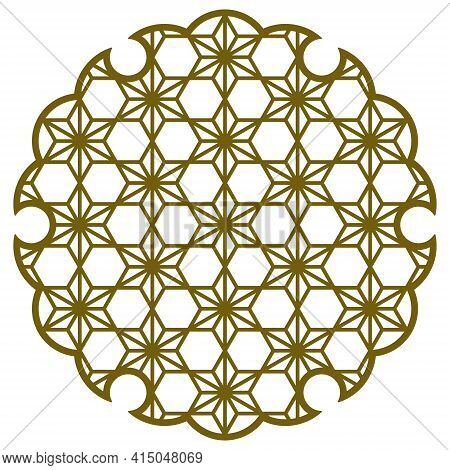 Yukiwa Flower With Pattern In Japanese Style Of Kumiko Zaiku. Design Element For Laser Cutting .