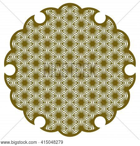 Yukiwa Flower With Pattern In Japanese Style Of Kumiko Zaiku. Design Element For Laser Cutting .