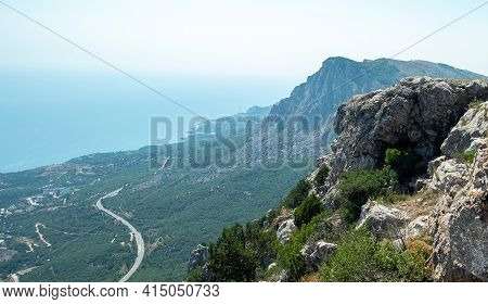 View Of The South Coast Highway From The Height Of The Yalta Yaila In Crimea.