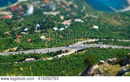 View Of The South Coast Highway From The Height Of The Yalta Yaila In Crimea.