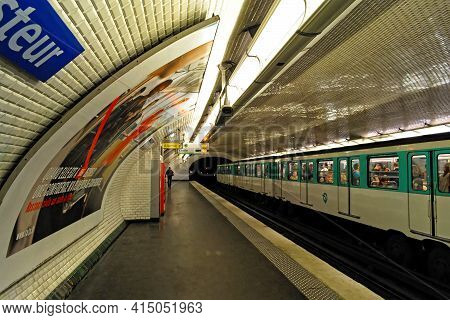 Paris, France, June 21: View Of The Platform Of Boulevard Pasteur Station On Rue Vaugirard On June 2