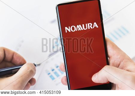 Russia Moscow 29.03.2021 Mobile Phone With Logo Of Credit Suisse Swiss Bank.investment Finance Compa