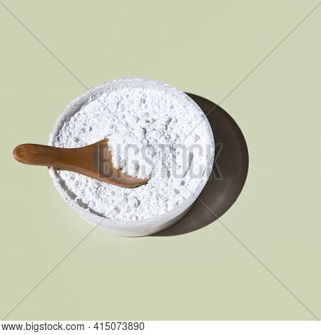 Close Up Powder Bowl Plain Background. High Quality And Resolution Beautiful Photo Concept