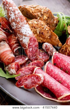 Salsiccia. Vari italiano prosciutto, salame e pancetta