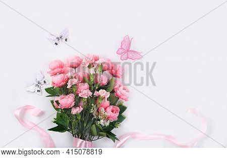 Holiday Concept With Flowers, Abstract Spring Or Summer Composition, Still Life, Banner. Greeting Ca
