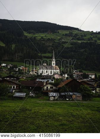 Panorama View Of Catholic Church Assumption Of Mary In Sillian Village Market Town In Lienz Puster V