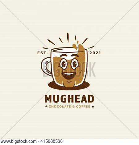 Mug Cup Head Mascot Character Logo For Chocolate And Coffee Cafe Restaurant Business Logo Icon In Re