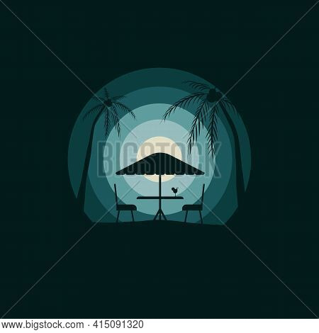 Terrace Cafe Minimalist Tropical Beach Resort Vector Illustration Flat Design