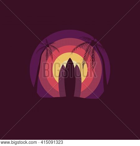 Minimalist Vintage Flat Surfing Board Vector Illustration Design Template
