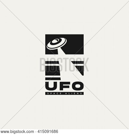 Alien Ufo Flying Spaceship Explore Silhouette Vintage Logo Vector Illustration Design Template