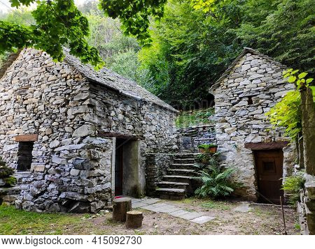 Group Of Houses In Dunzio, Vallemaggia, Ticino, Switzerland