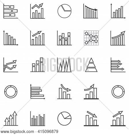 Set Of Business Graph Icon,outline With Pattern Simple Report Statistics Symbol, Grey Color Presenta