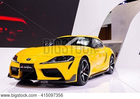 Nonthaburi, Thailand - March 25,2021 : View Of Toyota Gr Supra Car On Display At Thailand Internatio