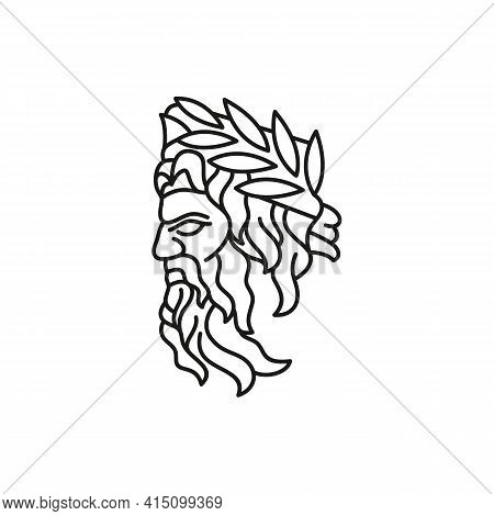 Greek God Zeus Line Art Logo. Ancient Greek God Sculpture Philosopher. Face Zeus Triton Neptune Logo