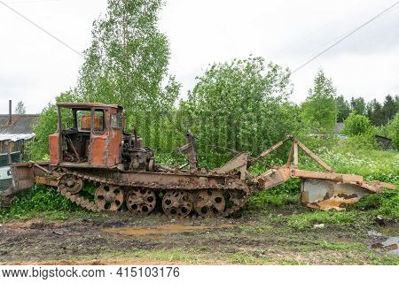 Russia - June 12, 2020. Sokolniki, Kuvshinovsky District, Tver Region, Russia. Skidder. An Old Broke
