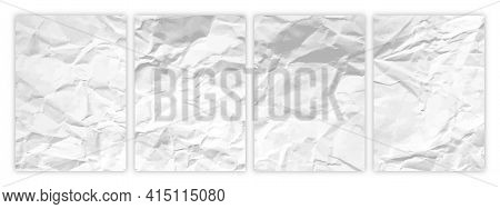 Set Of Wrinkled White Paper In A4 Format. Crumpled Empty Sheets Of Paper With Shadow For Posters And
