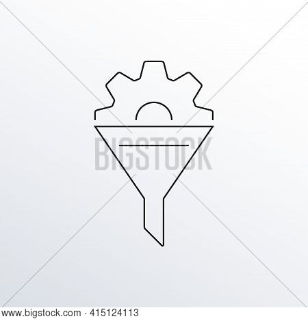 Funnel With Gear Line Icon. Cone With Cog Outline Symbol. Data Filter, Business Conversion, Sales An