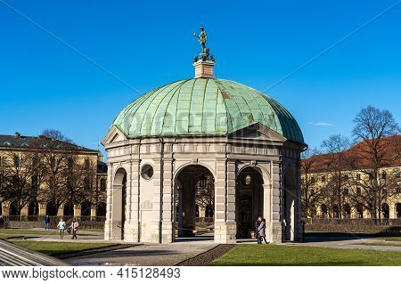 Munich, Germany - Jan 10, 2021: Hofgarten Park With Dianatempel In Munich. The Diana Pavilion And Th