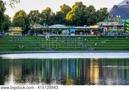 Munich, Germany - Jul 27, 2020: Stadium Of The Olympiapark In Munich, Germany, Is An Olympic Park Wh