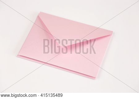 Stack Of Light Pink Open Envelope On White Isolated Background. Two Envelopes For Invitations, Certi