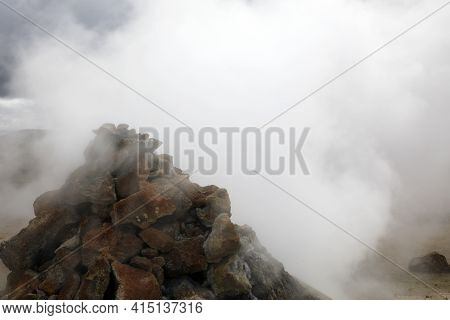 Hverir / Iceland - August 30, 2017: Hverir Fumarole Area Near Namafjall Mountain, Myvatn Lake Area, 
