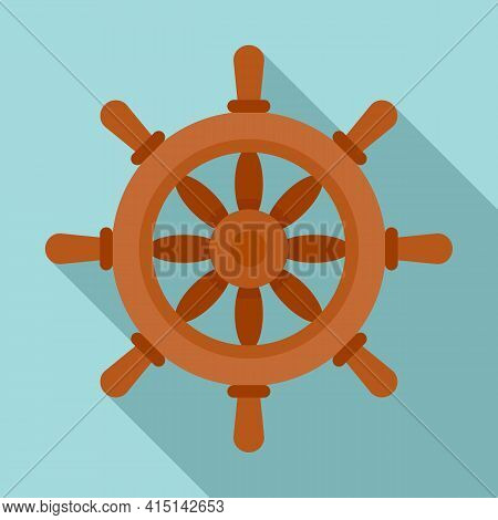 Vessel Ship Wheel Icon. Flat Illustration Of Vessel Ship Wheel Vector Icon For Web Design