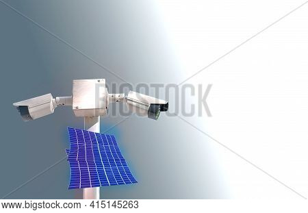 Multi-angle Cctv On Pillar 360 Degree System Solar Cell System Technology Background Blast Cipping P