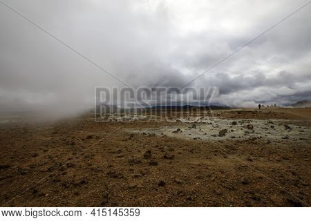 Hverir / Iceland - August 30, 2017: Hverir Geothermal And Sulfur Area Near Namafjall Mountain, Myvat